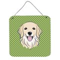 Micasa Green Checkered Golden Retriever Aluminium Metal Wall or Door Hanging Prints MI250172